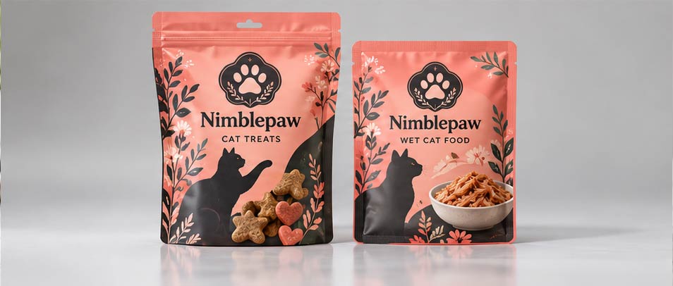 Wet pet food pouches and treat pouches lineup