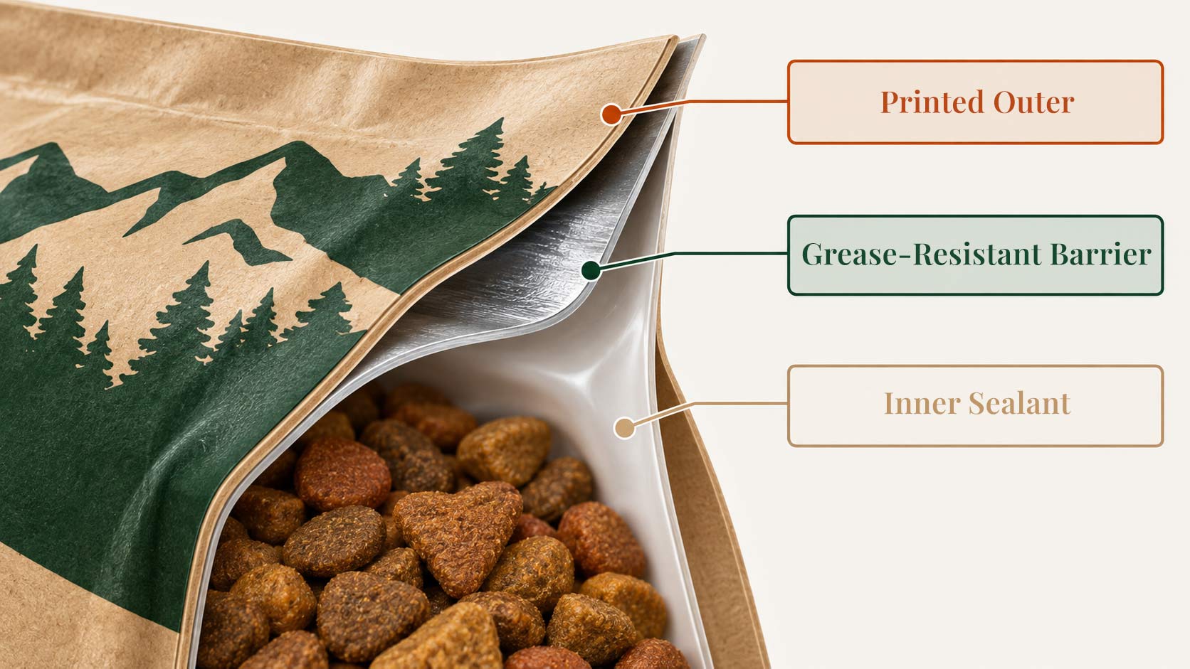 Barrier structure of a pet supplement pouch